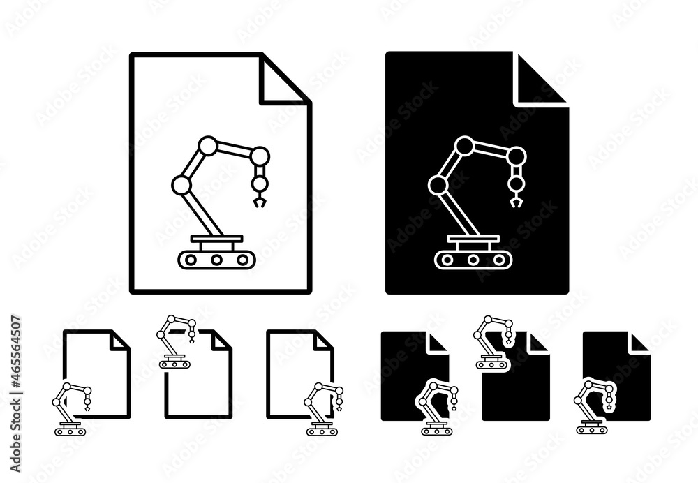 Aufkleber robot in production vector icon in file set illustration for ui and ux, website or mobile applicatio