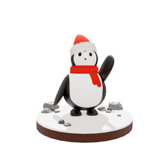 3d penguin illustration with christmas day theme and cute icon inside