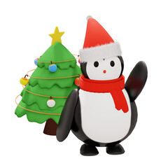 3d penguin illustration with christmas day theme and cute icon inside