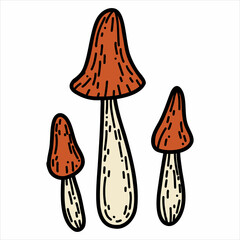 Mushroom in hand drawn doodle style. Linear autumn vector illustration