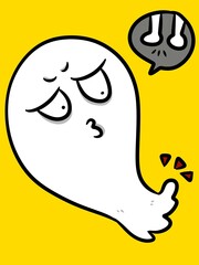 cute ghost cartoon on yellow background