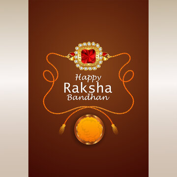 Happy raksha bandhan vector illustration and background with realistic illustration of crystal rakhi