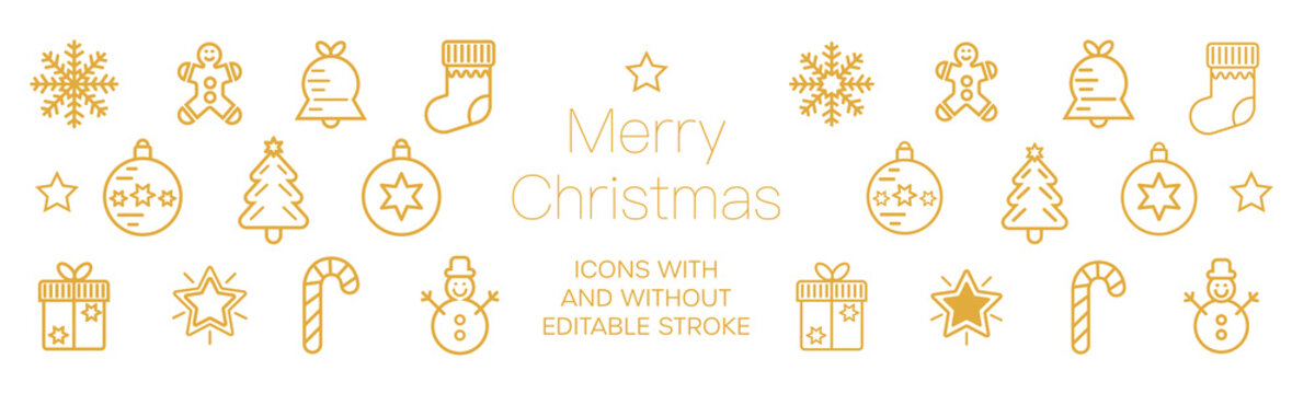 Christmas Holiday Icons set editable stroke 