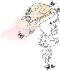 Continuous line, drawing of set faces and hairstyle, fashion concept, woman beauty minimalist, vector illustration pretty sexy.