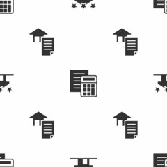 Set Real estate, Calculator and House contract on seamless pattern. Vector
