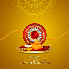 Creative crystal rakhi of happy raksha bandhan greeting card on yellow background