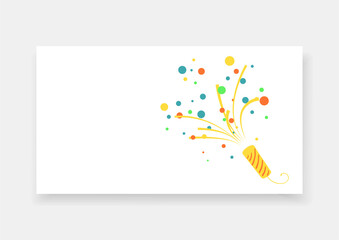 Confetti popper with colored different circles on a white background. Exploding party. Card, banner, postcard, template, invitation. Symple flat design style. Holiday symbol.Vector logo illustration.