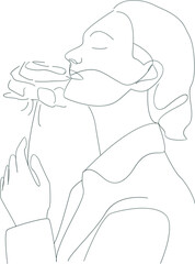 Women line art. Abstract face with flower.