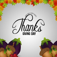 Happy thanksgiving celebration greeting card with vector illustration on white background
