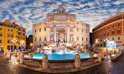 The Trevi Fountain or Fontana di Trevi at sunset, Rome, Italy