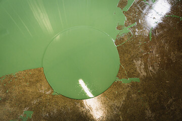 Floor under renovation with green epoxy resin