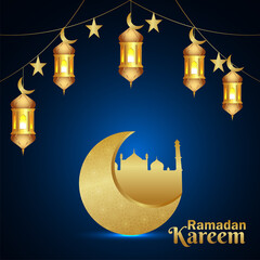 Islamic festival of ramadan kareem with arabic pattern golden moon and lantern
