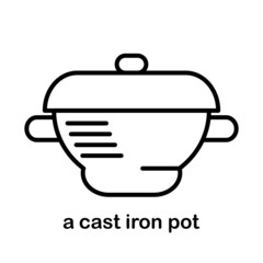 A cast iron pot with lid and handles.