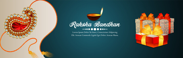 Happy raksha bandhan indian festival banner with gifts