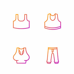 Set line Pants, Undershirt, and . Gradient color icons. Vector