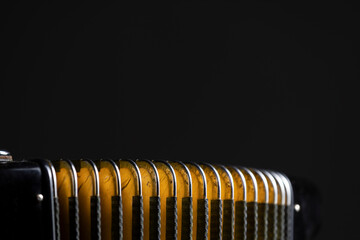 Bellows of an accordion on a dark background
