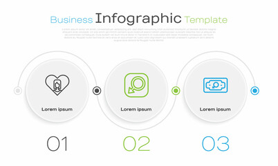 Set line Heart with female, Male gender and Money growth woman. Business infographic template. Vector