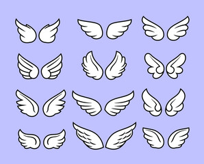 Set of vector images of wings, bird, angel, sticker, icon 