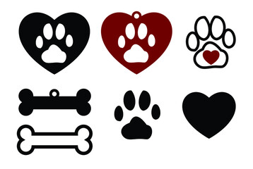 Set of sticker images for pets, dog paw, cat paw 