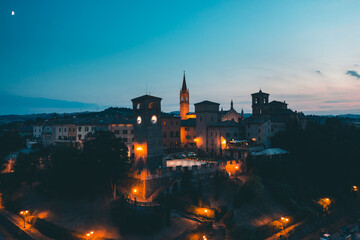 Fototapeta na wymiar Aerial view of Castelvetro village by night. Modena Italy.