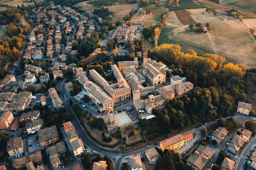 Aerial view of Castelvetro village. Modena Italy.