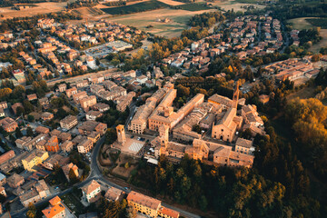 Aerial view of Castelvetro village. Modena Italy.