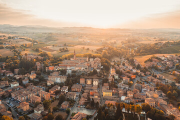Aerial view of Castelvetro village. Modena Italy.