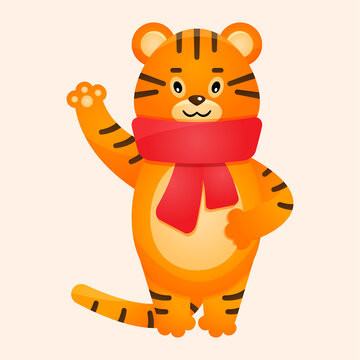 Cartoon picture with a tiger cub. Vector images for Christmas with a tiger cub.