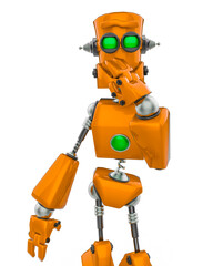 funny robot cartoon laughing in a white background