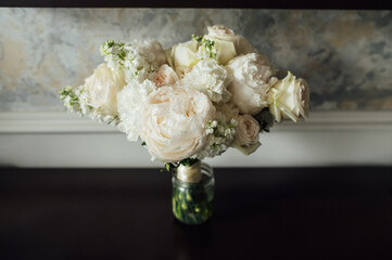 beautiful modern wedding bouquet on black table