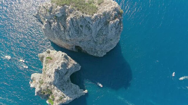 Capri, Italy: Aerial view of famous Italian island near Naples - landscape panorama of Europe from above