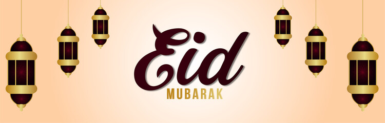 Eid mubarak islamic festival banner or header with creative realistic lantern