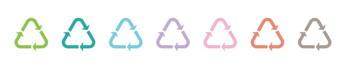 Recycle icon set. Recycling sign vector. Rubbish recycle green logo isolated on white background. Recycled rubbish symbol.