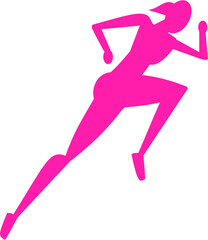 Naklejka na ściany i meble Simple vector pink geometric deconstructed form, strong and beautiful fitness female running 