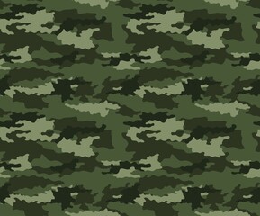 Forest camouflage texture, modern khaki background, military uniform, hunting pattern. Ornament