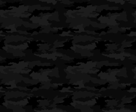 
black camouflage pattern, vector seamless night background for printing.