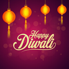 Happy diwali celebration greeting card with creative diwali lamp on creative background