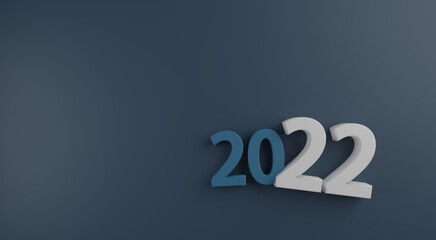 Happy New Year 2022. 3D illustration numbers isolated white background color concept for confetti  on Christmas holiday. Action plan and challenge on start business in trend 2022