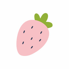 Pink strawberries with green twig. Cute doodle illustration. Picture berry for design postcard.