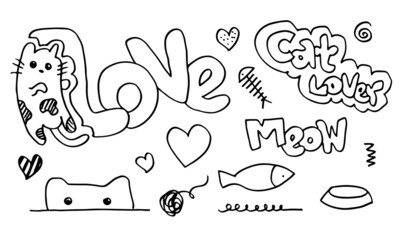 Cat Lover. Fun vector handwritten lettering with a cat lover.vector illustration.