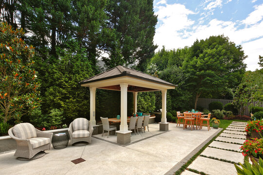 Backyard Garden Gazebo, Tables, And Chairs