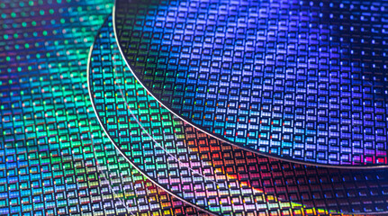 Silicon Wafer with microchips used in electronics for the fabrication of integrated circuits.