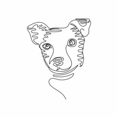 Vector continuous one single line drawing icon of portrait of dog  logo concept in silhouette on a white background. Linear stylized.