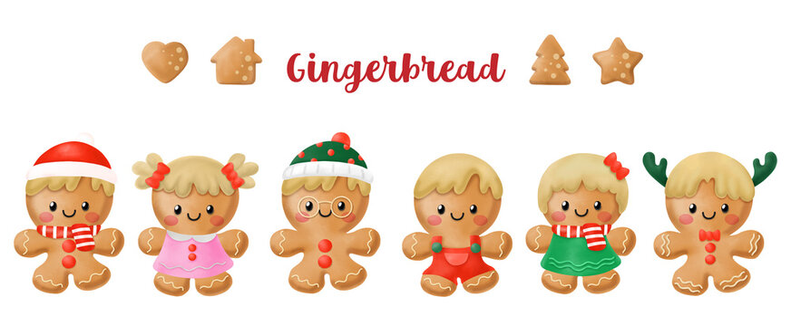 Watercolor Gingerbread Filled Clipart, Merry Christmas, Digital painting