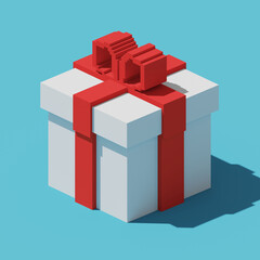 Isometric gift box in pixel art style. 3D illustration