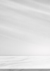 Marble floor with blurred shadow gray lighting wall background vertical well editing display products on stage and text advertising on free space backdrop