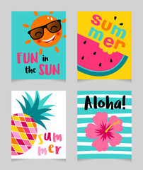 Set of cute bright summer holidays concept for greeting card, beach party, banner, badge, web design.
