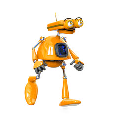 retired old robot in a white bacground