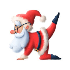 Illustration of a cute cartoon Santa Claus doing yoga. Santa Claus is meditating.