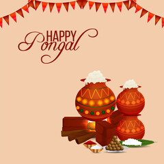 Happy pongal greeting card celebration indian festival background